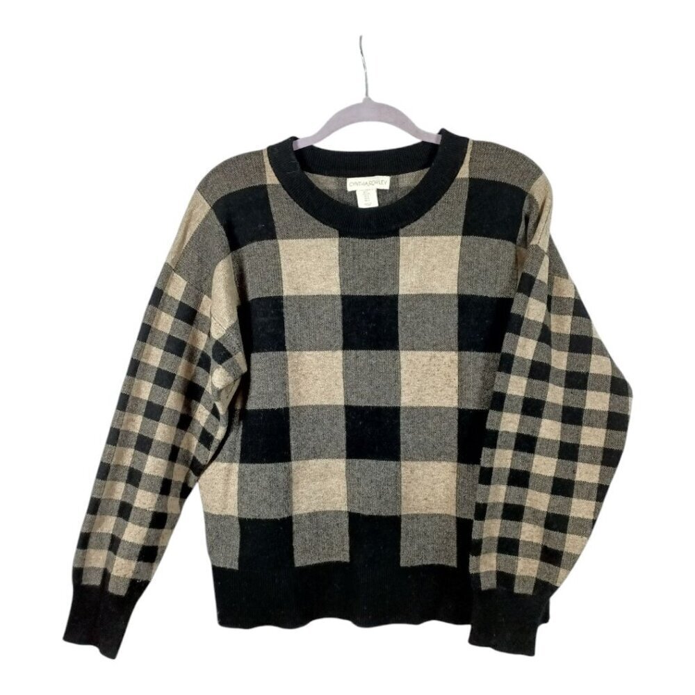 Cynthia Rowley Buffalo Plaid Check Pullover Crewneck Knit Sweater Women's Size L